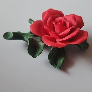 Mr. Lincon, Red ROSE on Vine Decorative. Americans Favorite Porcelain Flower.